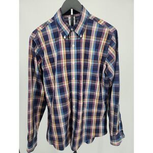 Brooks Brothers Mens Slim Fit Non Iron Plaid Button Down Polo Shirt Navy Multi M